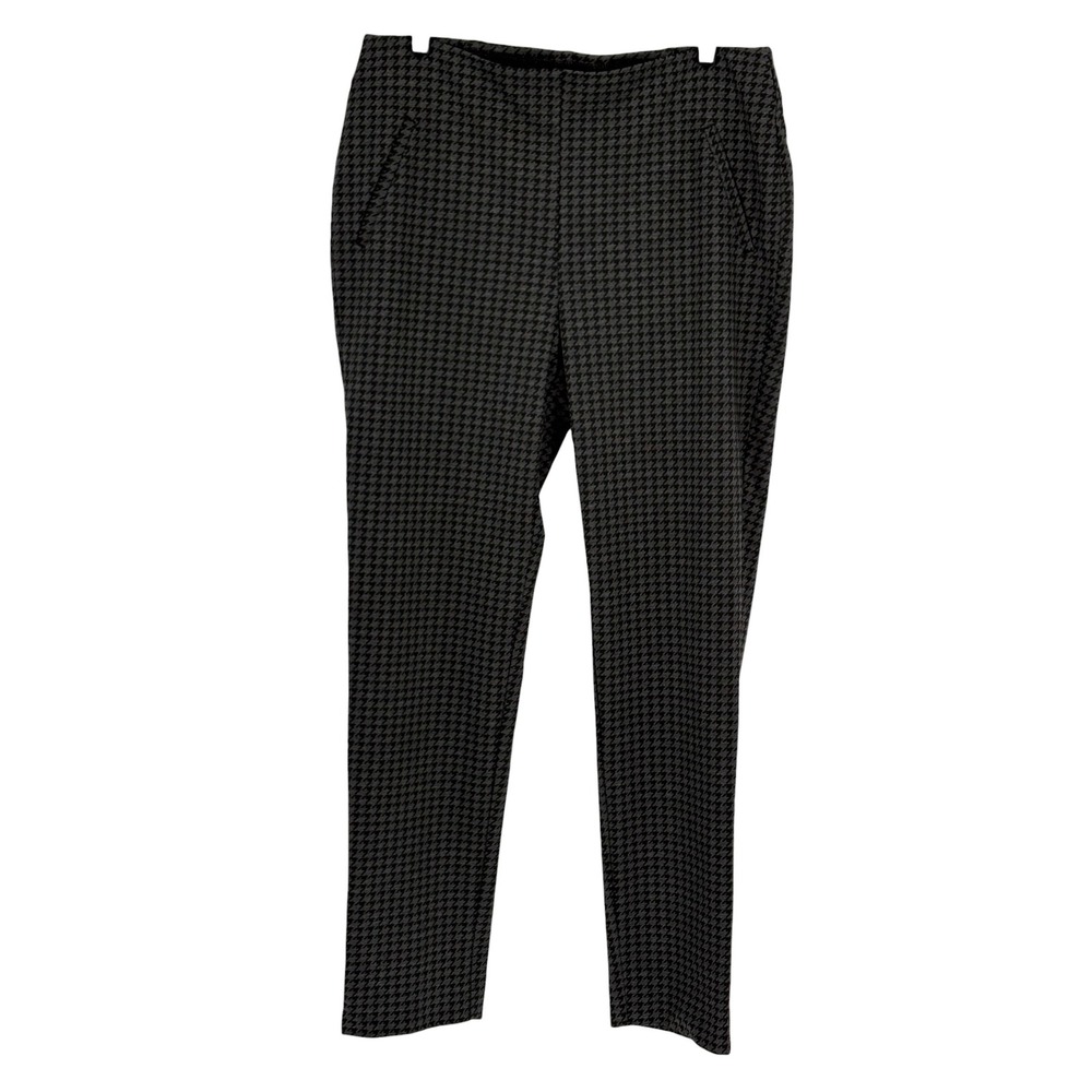 Chico's Trousers Black‎ Gray Houndstooth Pull On Faux Pockets Size 2